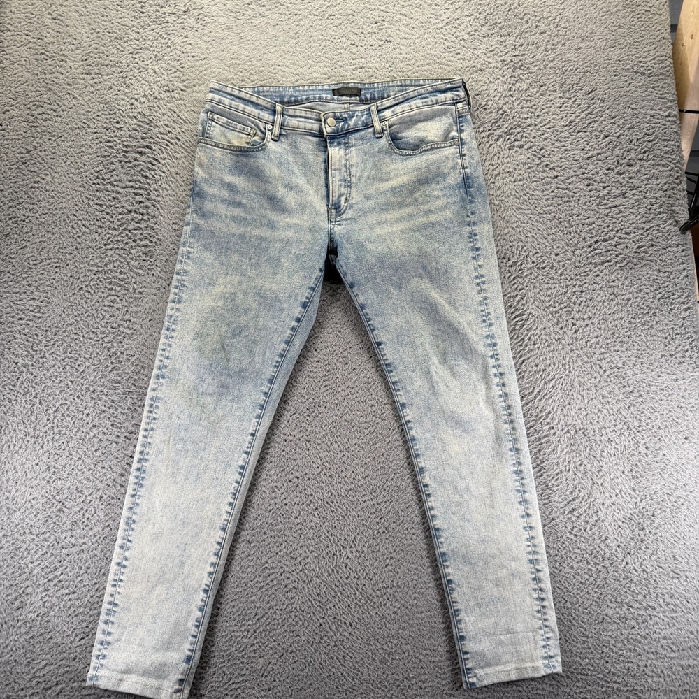 Uniqlo Jeans Mens 36x32 Blue Cotton Denim Skinny Faded Workwear Travel Stretch